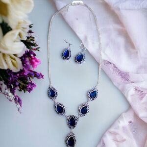 Multi Blue Topaz Crystals Sterling Silver Victorian Y Necklace NEW